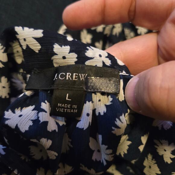 J.Crew Navy White Ditsy Floral Tie Neck Blouse Women’s Large - Picture 6 of 8
